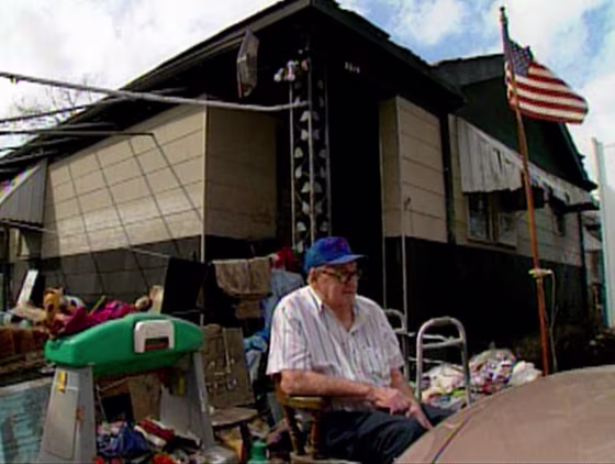Lawrence Kampa, 82, outside his uninhabitable New Orleans home.
