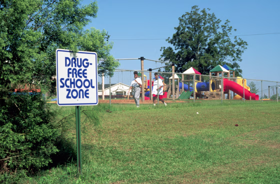Drug-Free School Zone Sign near Playground