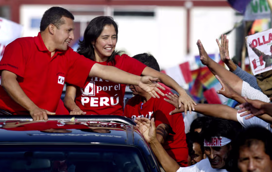 Perus presidential candidate Humala and his wife greet supporters in Tacna