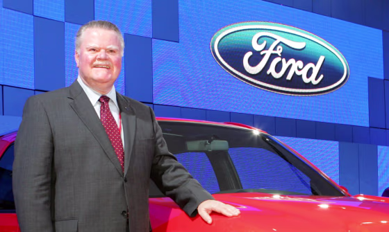 Ford Motor CEO Padilla poses with company's concept car \"Equator Concept\" in Chiba