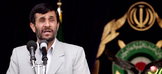 Iranian President Ahmadinejad speaks during Army Day military parade in Tehran