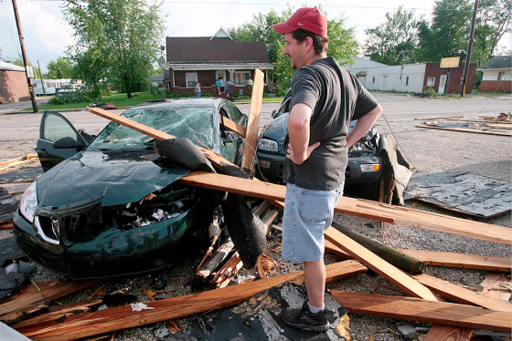 The severe weather in the Midwest included a possible tornado that&nbsp;damaged this car and other property in Otwell, Ind.