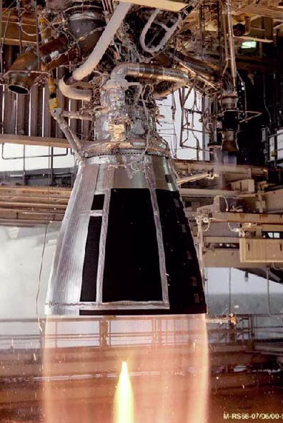 The RS-68 rocket engine undergoes a test firing at NASA's Stennis Space Center in Mississippi.