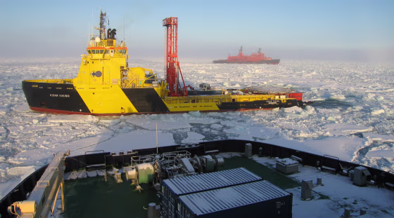 An armada of three icebreakers kept abundant ice at bay so that ocean-drilling scientists could collect sediment core samples from beneath the Arctic sea floor.