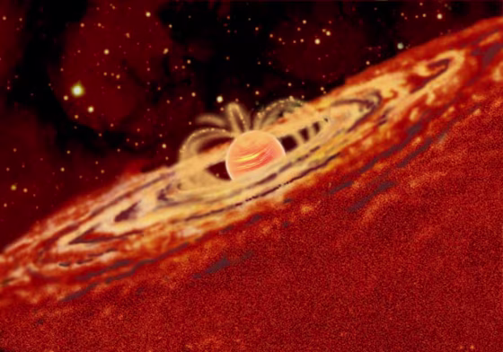 An artist's rendering shows a planemo, or planetary-mass object, surrounded by a disk of gas and dust that could form satellites. 