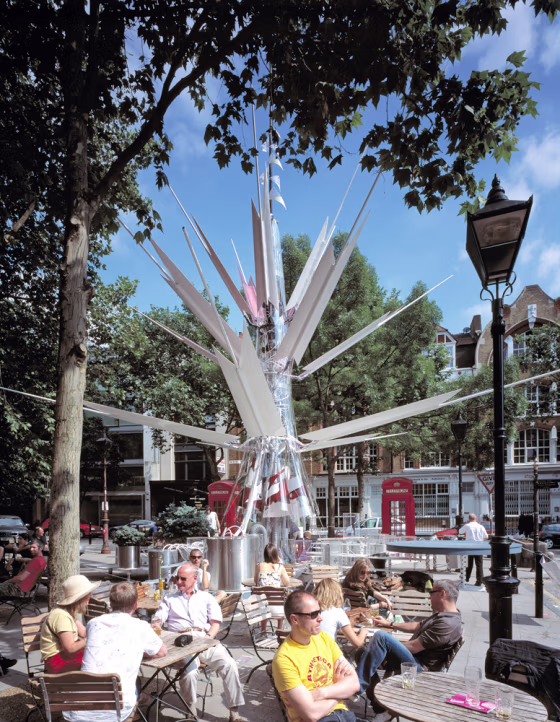 London&nbsp;Oasis, a sculpture with a wind turbine on top and solar panels on its branches, has been installed in a London square.
