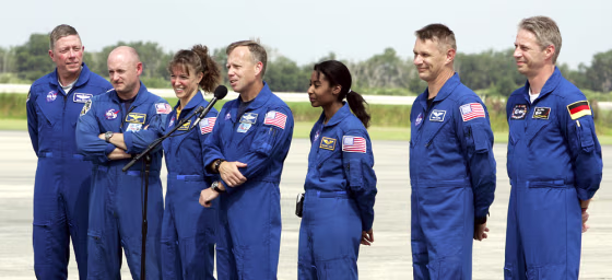 The crew of STS-121 Space Shuttle Discov