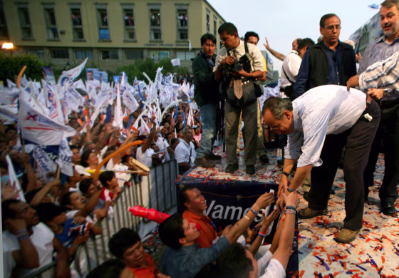 Calderon presidential candidate for PAN greets supporters at the last campaign rally in Guadalajara City