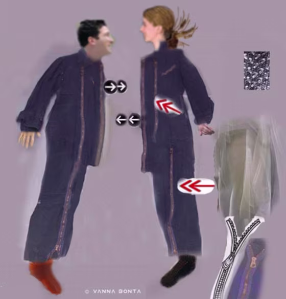 Vanna Bonta's concept for the "2suit" garment includes Velcro strips, zippers and diaphanous inner material that would be designed for intimacy in&nbsp;the near-weightless environment of space.