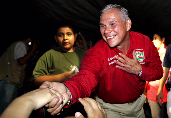 A&nbsp;gubernatorial candidate in&nbsp;the Mexican state of Chiapas, Jose Antonio Aguilar Bodegas of the Institutional Revolutionary Party,&nbsp;greets supporters on Sunday in Tuxtla Gutierrez.