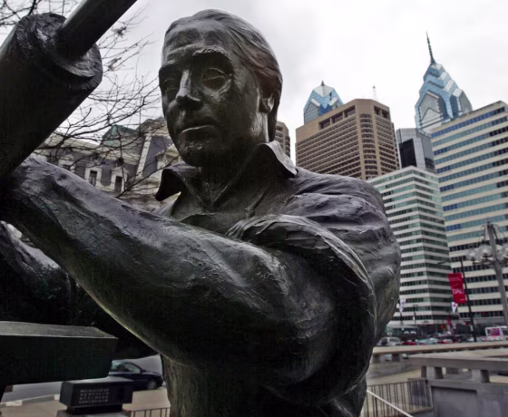 A bronze sculpture in Philadelphia, titled Benjamin Franklin Craftsman. 