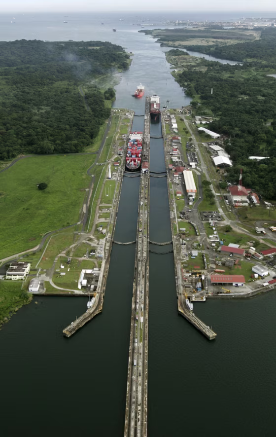 Cargo ships pass through Gatun Locks in Colon, Panama,&nbsp;on&nbsp;Friday.