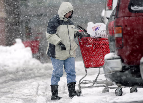 Shopper in snow