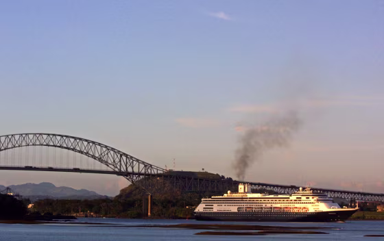 The cruise ship \"Amsterdam\" passes under the Bridg