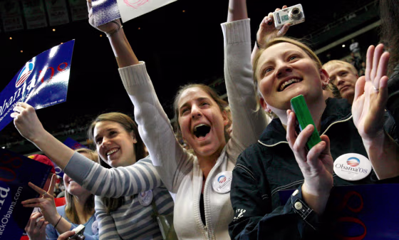 Facebook.com users at Iowa State University participate in a rally for&nbsp;Barack Obama on Feb. 11. Nearly 280,000 Facebook users have joined online groups&nbsp;backing the Democratic senator from Illinois. But will they vote?