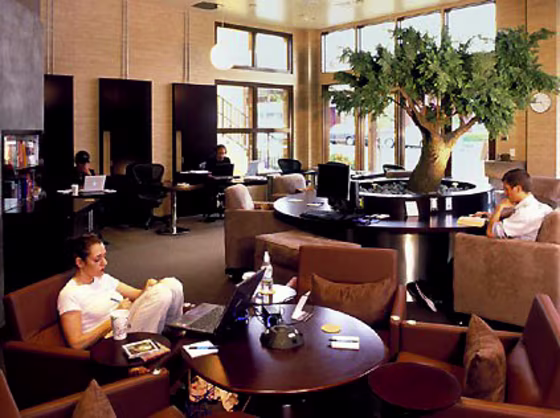 Designed as an oasis for writers and other creative professionals, theOffice is arranged according to feng shui principles and furnished with top-of-the-line Aeron chairs and Bose noise-canceling headphones.