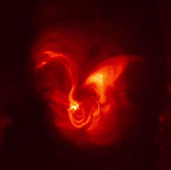 Taken with Hinode’s X-ray telescope, this image shows details of magnetic field structures along an active region of the sun.