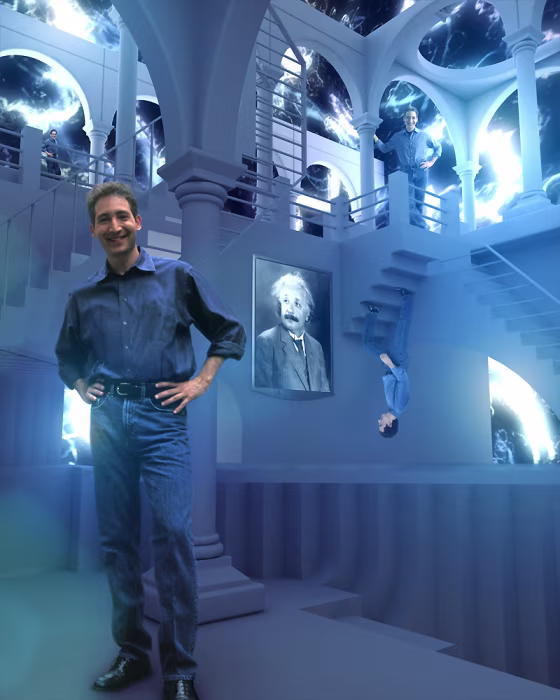 Columbia physicist Brian Greene inhabits a multiple-perspective landscape modeled after M.C. Escher's artwork in a scene from "The Elegant Universe," a public-TV&nbsp;documentary based on Greene's book.