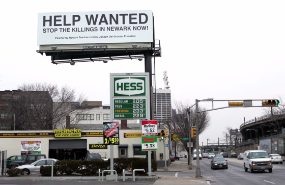 This billboard in Newark, N.J., is among those paid for by the Newark Teachers Union to draw attention to murders in the city.