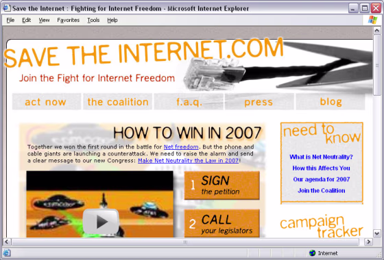 SavetheInternet.com, a coalition of more than 800 groups including the Rock the Net campaign, supports the 'Net neutrality' principle. 