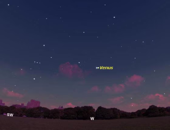 A Starry Night software image showing the sky on April 13 at 8:30 p.m. local time from midnorthern latitudes. Orion, one of the night sky's most recognizable constellations, can be seen south of Venus.