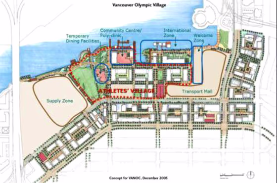 This illustration shows the layout for Vancouver's Olympic Village.
