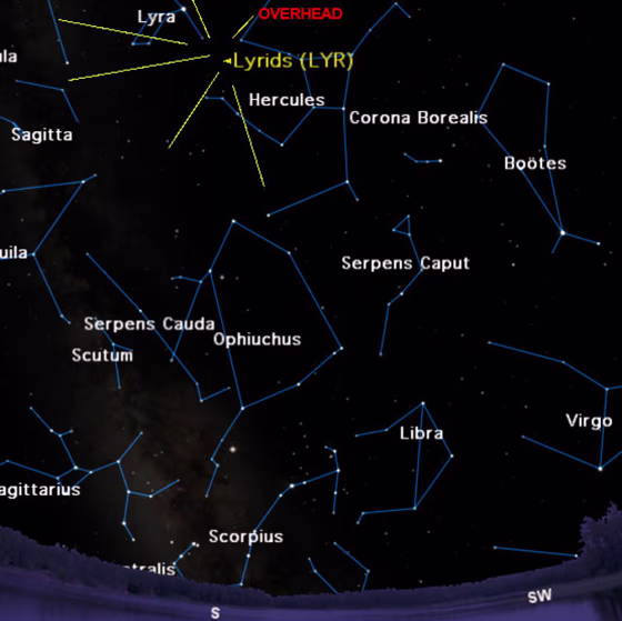 The sky as seen at 4:30 a.m. on April 22 from mid-northern latitudes.