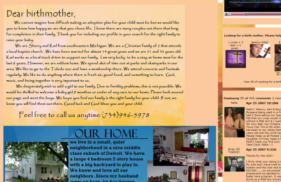 Sherry and Karl Dittmar's MySpace page urges prospective birth parents to consider them. 