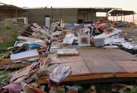 Scenes along the Texas-Mexico border Wednesday morning included this structure demolished by the tornado Tuesday night.