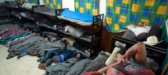 Migrants rest at the Juan Bosco migrant shelter in Nogales, Mexico, on April 10. Mexican druglords, fighting back against increased U.S. border security, have seized control of coveted migrant-smuggling routes, collecting money and distracting National Guard and Border Patrol agents, Mexican and U.S. officials say.