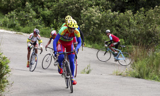 Members of the Sabana Centro team ride during a training for the upcoming tour of Colombia in Chia, Colombia on June 7.