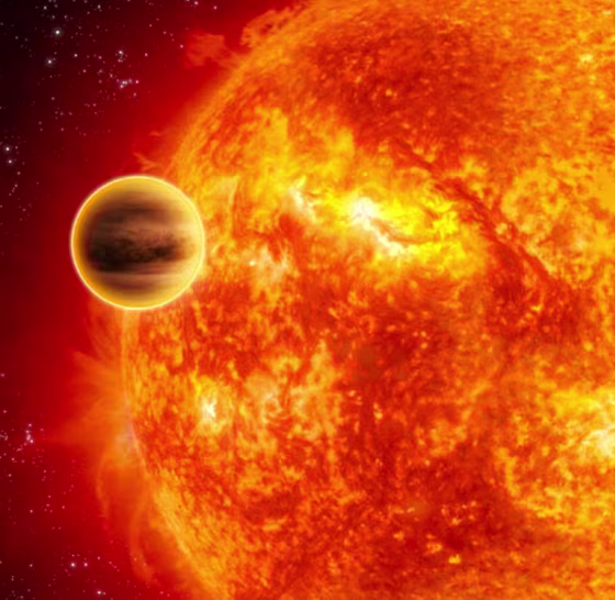 An artist's impression shows a "hot Jupiter" close to its parent star. Astronomers say a planet known as WASP-18b is so close to its sun that it should soon fall to its doom.