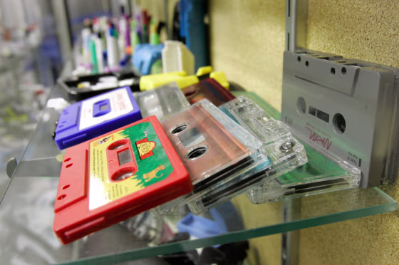 Various cassette products from the past are seen on display at the last cassette maker in North America, Lenco-PMC Inc., in Waverly, Neb.