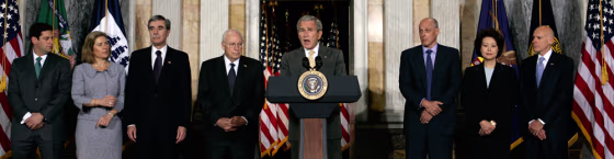 George W. Bush, Susan Schwab, Carlos Gutierrez, Dick Cheney, Joel Kaplan, Henry Paulson, Elaine Chao, Ed Lazear