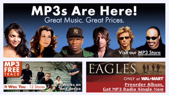 Songs from the Rollings Stones, Coldplay and Maroon 5 are sold free of copy-protection on Wal-Mart's online music store. 