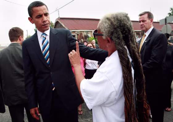 US Senator Obama speaks with activist in New Orleans