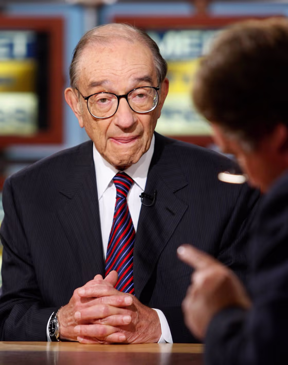 Former Chairman of the U.S. Federal Reserve Greenspan speaks during a taping of the \"Take Two\" segment of \"Meet the Press\" in Washington