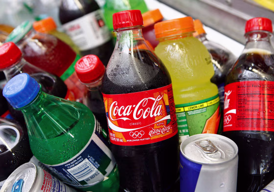 Image: A Coca-Cola bottle is seen with other beverages