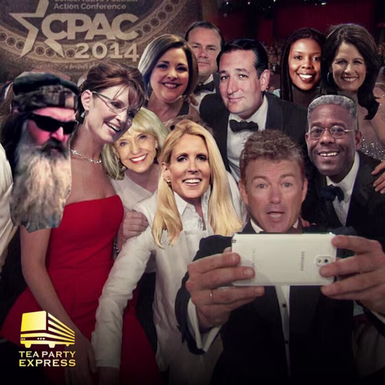 Image: A photo released by the Tea Party Express on Twitter shows CPAC attendees in Ellen DeGeneres' Oscar's selfie using Photoshop.