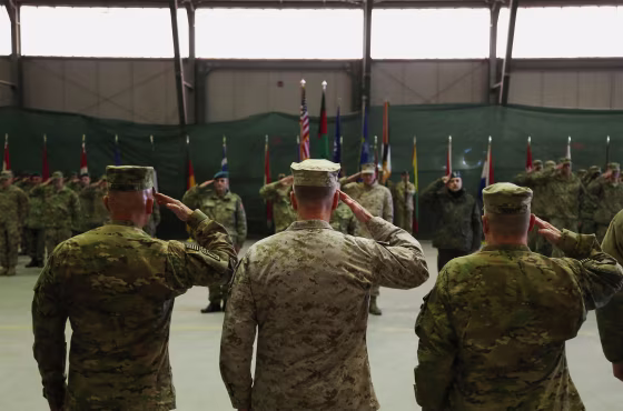 New commander Lt. Gen. Joseph Anderson, from left, Gen. Joseph Dunford, the top U.S. commander in Afghanistan, and outgoing commander Lt. Gen. Mark Milley salute during a change of command ceremony at the International Security Assistance Force (ISAF) base in Kabul, Afghanistan on Feb. 8, 2014. The incoming No. 2 American commander in Afghanistan, Lt. Gen. Anderson, said his immediate focus is on supporting Afghan elections - not on the possibility of U.S. troops remaining after the NATO-led combat mission ends. 