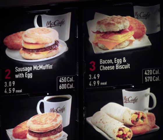 McDonald's breakfast menu