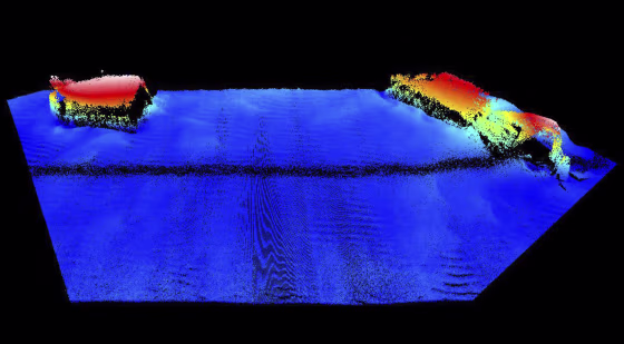 This 2014 sonar image released by Hydroid, Inc., shows wreckage of an American ship that sank to the ocean floor off the coast of England during World War II. The torpedo attack by German forces on U.S. landing ships, rehearsing during Exercise Tiger for the D-Day invasion of France's Normandy coast, claimed the lives of 749 U.S. soldiers and sailors on April 28, 1944. 