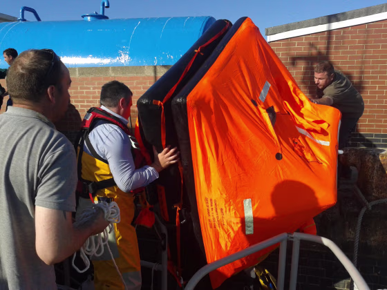 Image: Life raft being brought ashore at Hartlepool, England