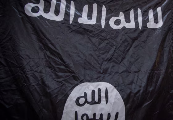 Image:A captured ISIS flag is shown in northern Iraq, Aug. 18, 2014.