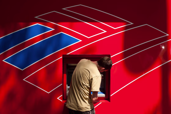 Image: A Bank of America customer uses a Bank of America ATM in Charlotte