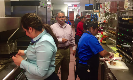 German Ustaritz at one of his McDonald's restaurants in Austin, one of four franchises he owns with his wife Delmy. 