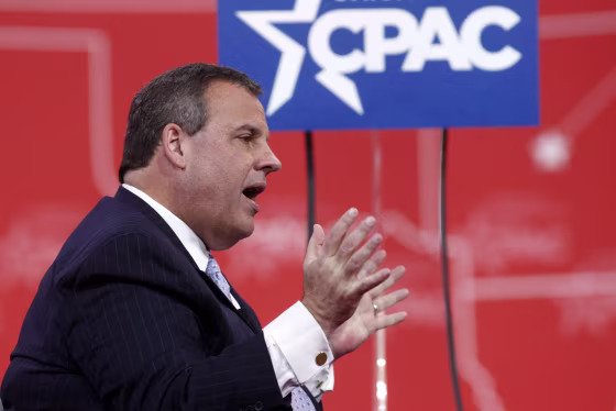Image: New Jersey Governor Christie speaks while being interviewed onstage at the Conservative Political Action Conference (CPAC) at National Harbor in Maryland