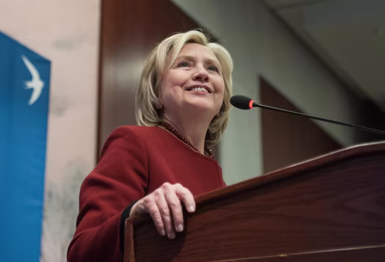 Image: Former US Secretary of State Hillary Clinton speaks at Syracuse Universitys S.I. Newhouse School of Public Communications presentation of the Toner Prize for Excellence in Political Reporting in Washington, DC