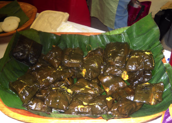 Colombian tamales are wrapped in banana leaves. Although tamales are found in several Latin American countries, they vary in how they are wrapped and the ingredients within them. 