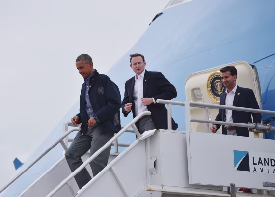 Image: President Barack Obama steps off Air Force One upon arrival at Miami International Airport